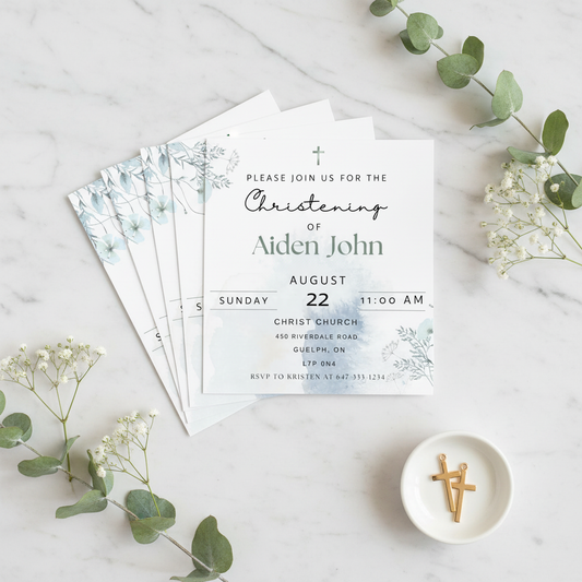 Christening invitation overhead mockup
