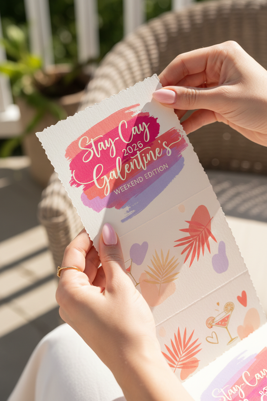 Hands opening Stay-Cay invitation
