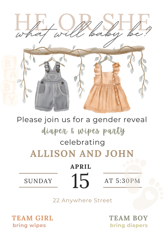 Gender Reveal Invitation - Diaper & Wipes Party