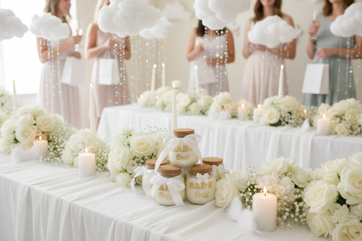 Angelic baby shower with personalized candles