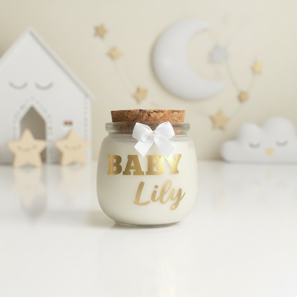 Baby Lily candle with nursery backdrop