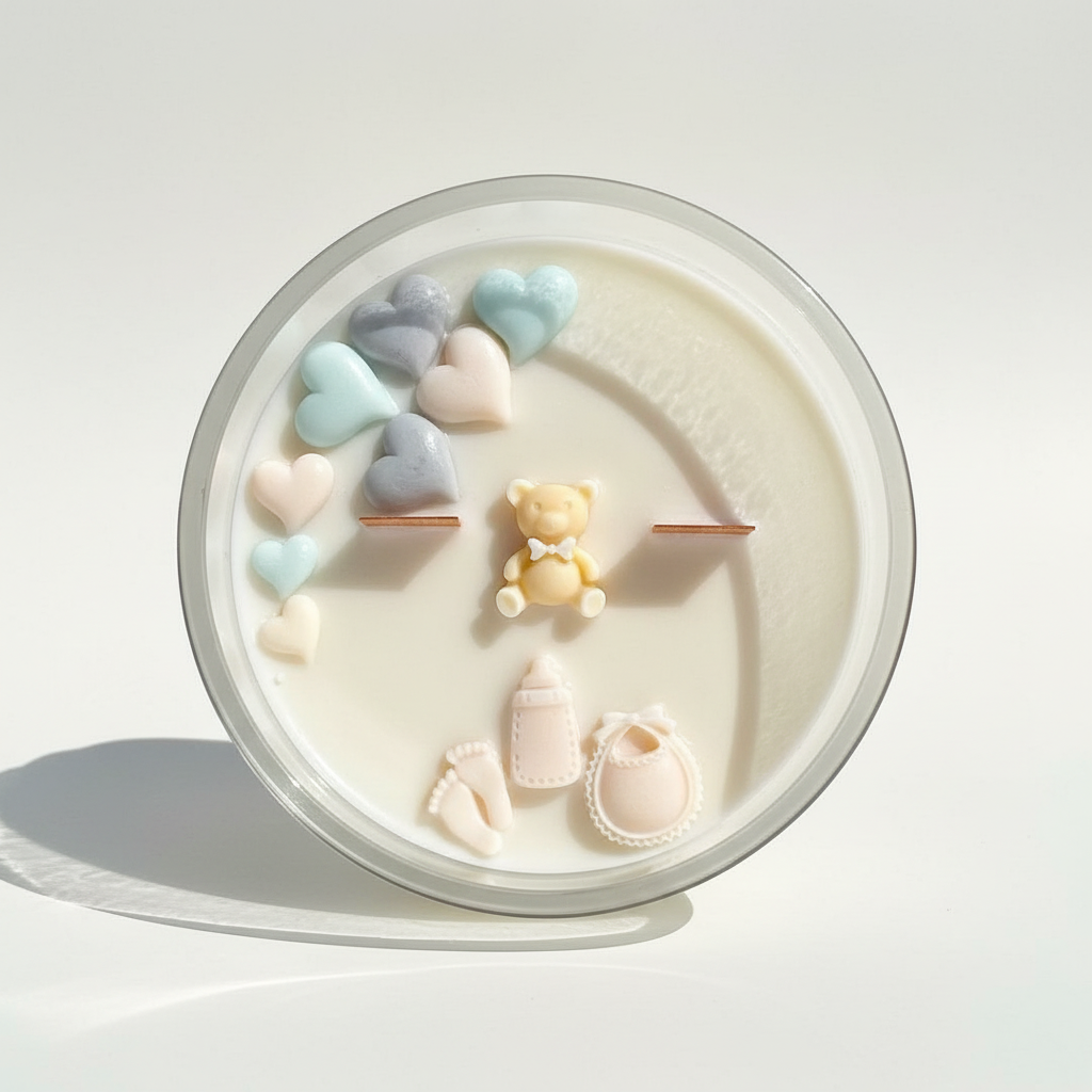 Baby shower candle with teddy bear