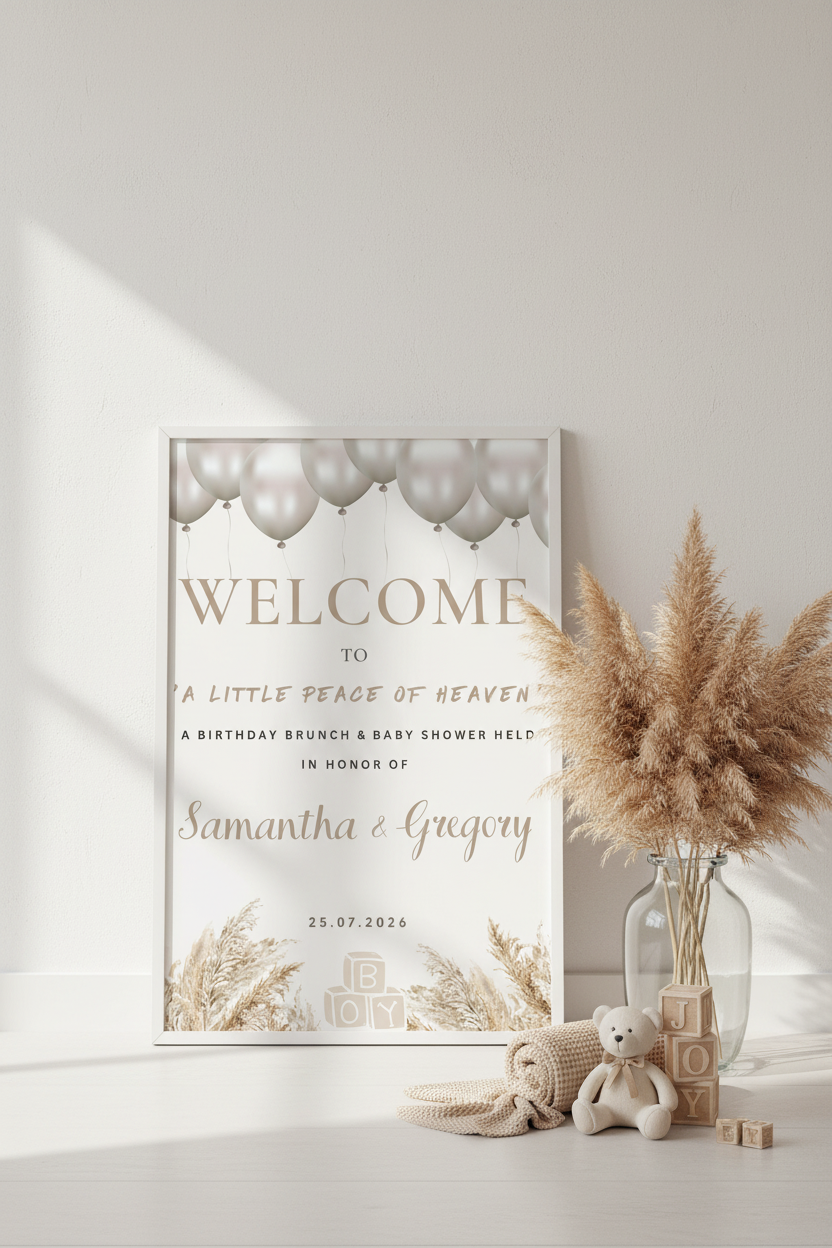 Baby shower welcome sign in frame
