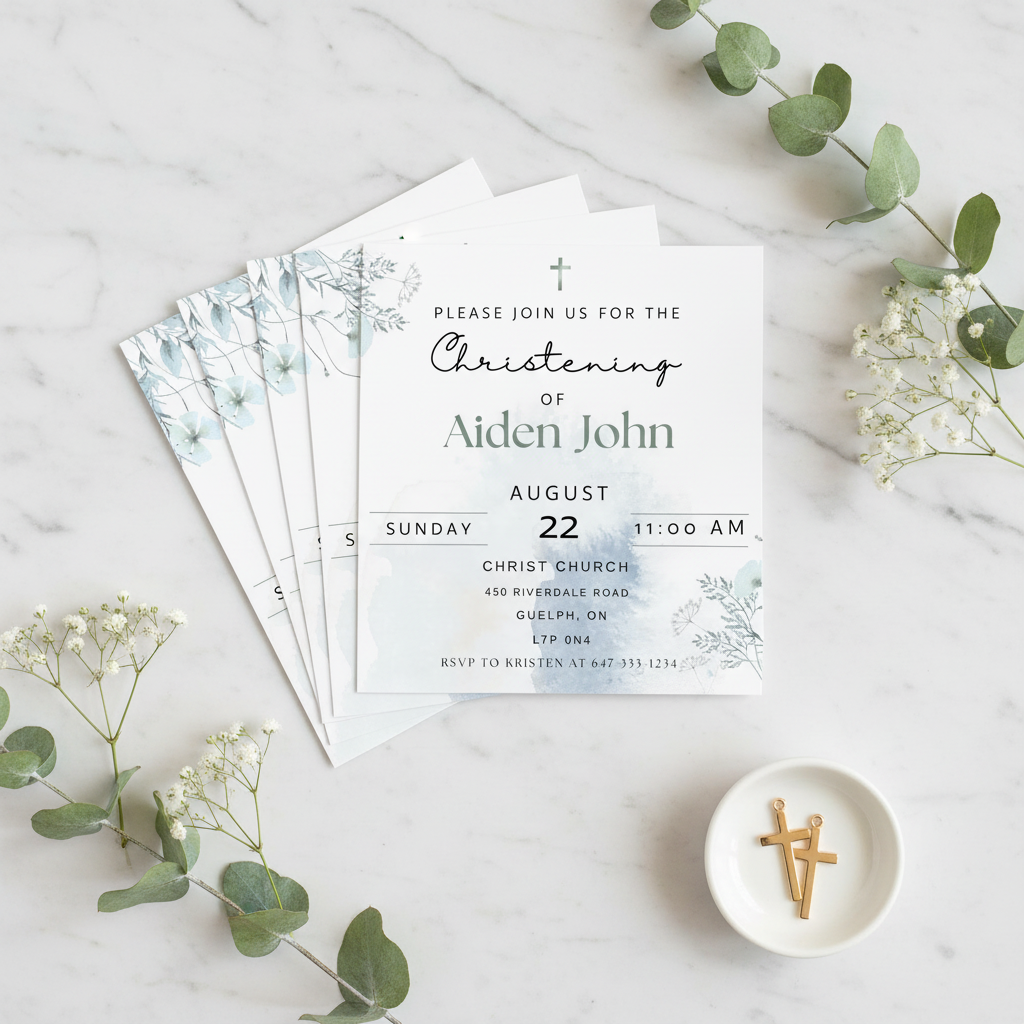 Christening invitation overhead mockup