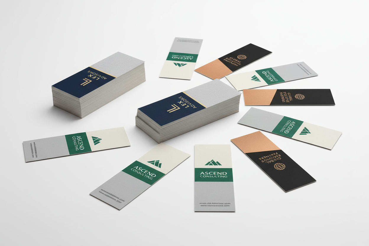 Corporate bookmarks on clean white backdrop