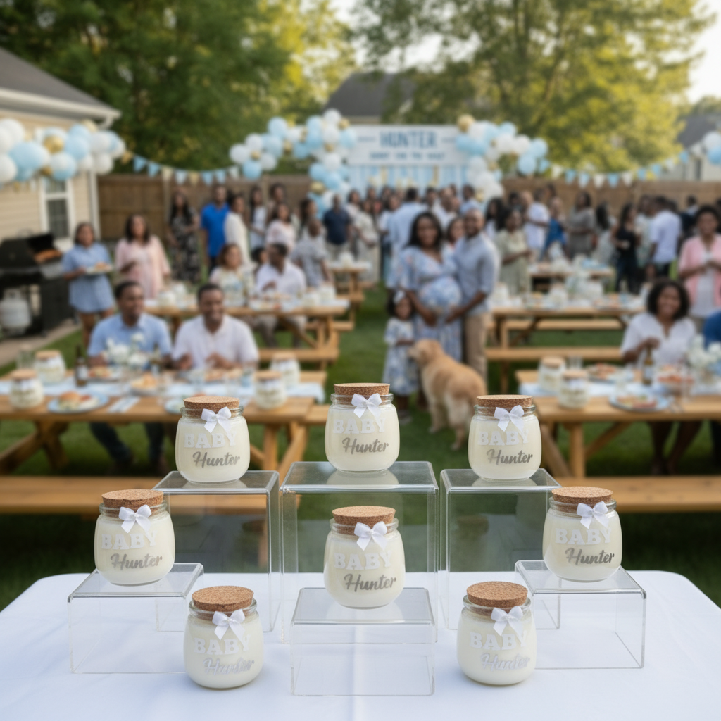 Detailed shot of candles with party in background