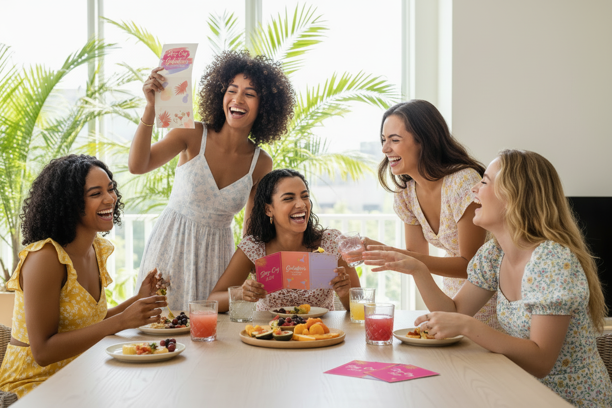 Girls with multiple invitations at brunch