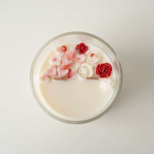 Hearts and flowers candle clean backdrop