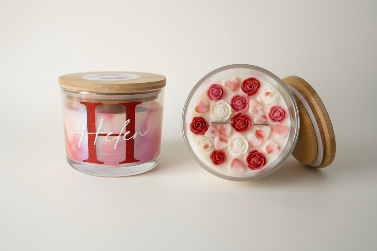 Helen candle with more hearts and flowers