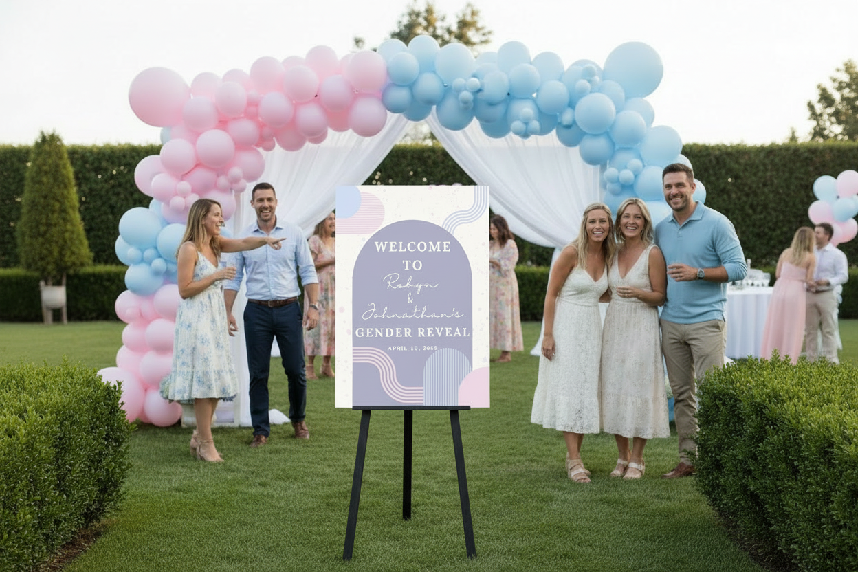 Large Gender Reveal Welcome Sign - Focused