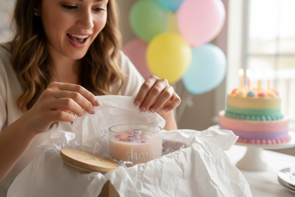 Opening birthday candle gift