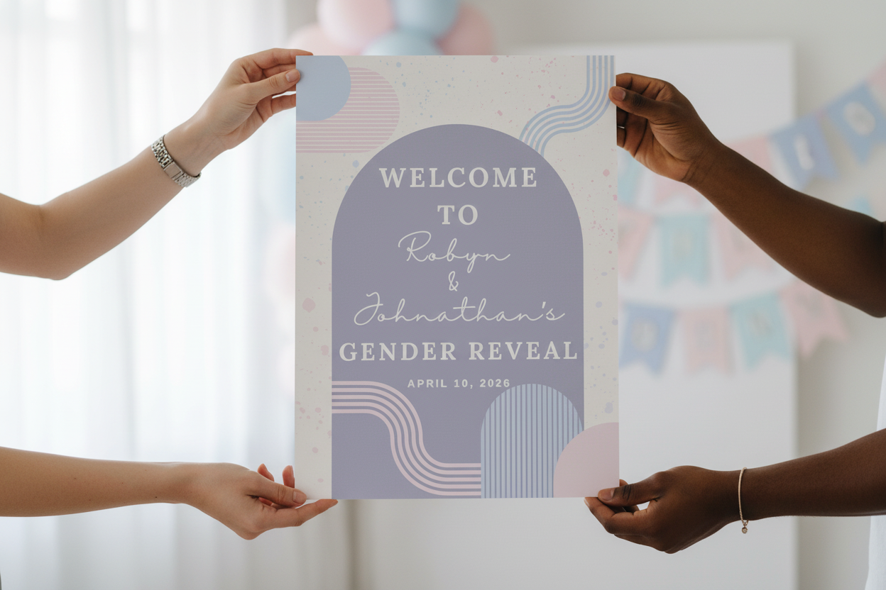 Printed Welcome Sign Being Held and Displayed