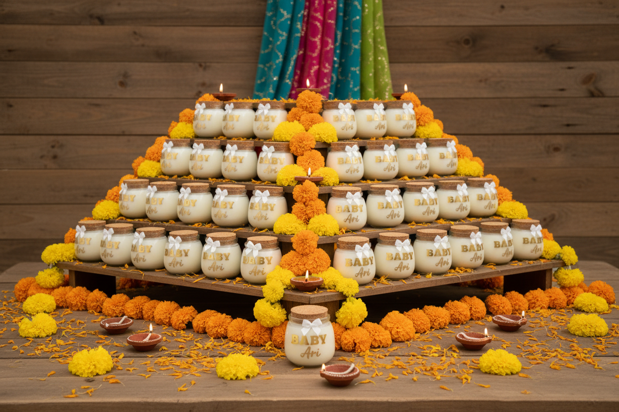 Tiered candle display at Indian celebration